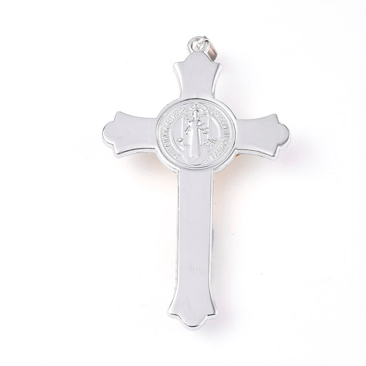 MP0073 - 1 pc. Alloy Gold and Silver Tone Crucifix Cross Charm Pendant - 75mm x 45mm (2.95" x 1.8") - Hole Size: 9mm x 3mm - INRI