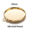MP0075 - 5 pcs. 304 Stainless Steel Circle Round Bezel Pendant Tags Trays - 25mm Glue Pad Setting - Single Loop - 18k Gold Plated - Tarnish Resistant