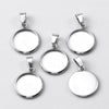 MP0077 - 10 pcs. 304 Stainless Steel Silver Tone Pendant Trays Circle Settings Bezels Cabochons - 12mm Glue Pad Setting - With Bail