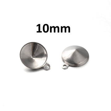 MP0083 - 10 pcs. 304 Stainless Steel Silver Tone Circle Round Bezel Cabochon Pendant Tags Trays - 10mm Glue Pad - Single Loop - Pointed Back