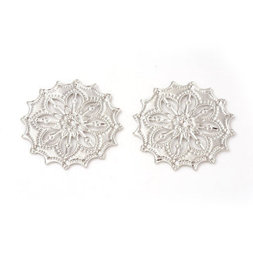 MP0084 - 10 pcs. Silver Tone Filigree Circle Metal Pendants Dangle Charms - Flower - 35mm (1.4") - Great for Earrings!