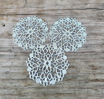 MP0085 - 10 pcs. Silver Plated Filigree Circle Metal Pendants Dangle Charms - Flower - 48mm (1.9") - Great for Earrings!