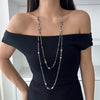 N073 - 1 pc. Silver Tone and Black Chain Link Necklace - Double Layer - 80cm (31.5 inch) and 100cm (39.4 inch)