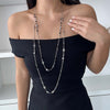 N073 - 1 pc. Silver Tone and Black Chain Link Necklace - Double Layer - 80cm (31.5 inch) and 100cm (39.4 inch)