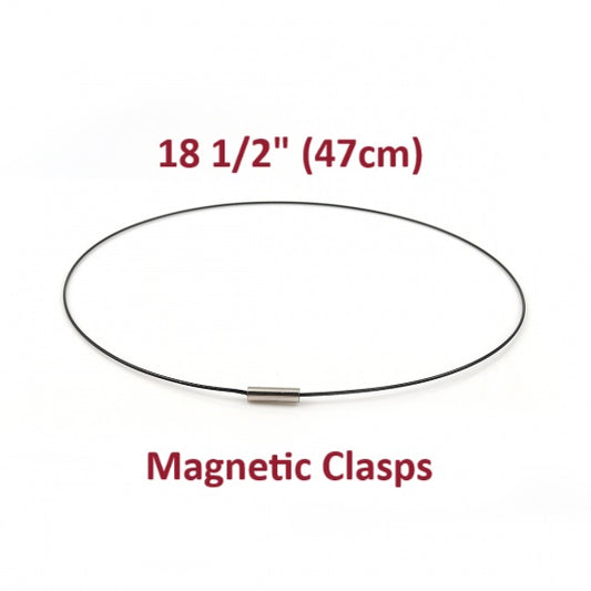 N104 - 10 pcs. Steel Memory Wire Choker Necklaces with Silver Magnetic Clasp - 18 1/2 inch - 1mm - THICK - Black - HIGH QUALITY - 47 cm