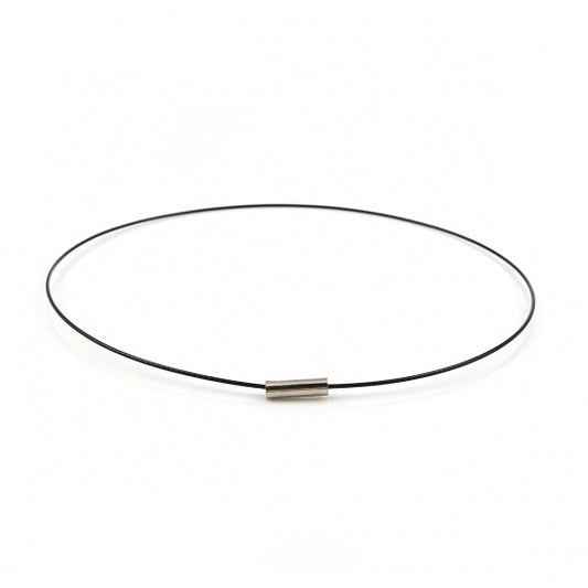 N104 - 10 pcs. Steel Memory Wire Choker Necklaces with Silver Magnetic Clasp - 18 1/2 inch - 1mm - THICK - Black - HIGH QUALITY - 47 cm