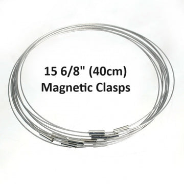 N117 - 4 pcs. Steel Memory Wire Choker Necklaces with Silver Magnetic Clasp - 15 6/8 inch - 1mm - THICK - Silver Tone - HIGH QUALITY - 40cm