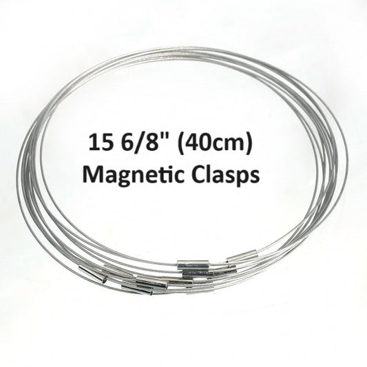 N117 - 4 pcs. Steel Memory Wire Choker Necklaces with Silver Magnetic Clasp - 15 6/8 inch - 1mm - THICK - Silver Tone - HIGH QUALITY - 40cm