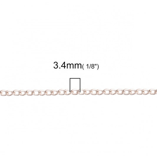 N149 - 10M (32.8ft) - Rose Gold Plated Curb Chain -3.4mm x 2.2mm Links