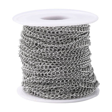 N153 - 25M (82ft) - 304 Stainless Steel Silver Tone Soldered Curb Chain - 4mm x 3mm x 0.6mm Links - Hypoallergenic! Tarnish Resistant