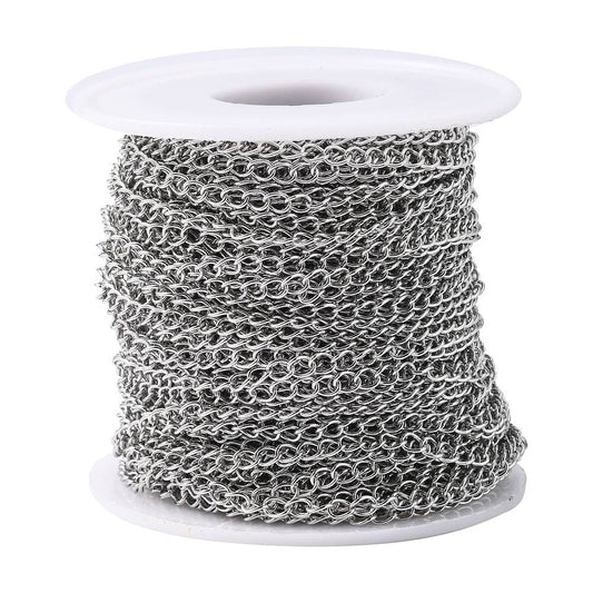 N153 - 25M (82ft) - 304 Stainless Steel Silver Tone Soldered Curb Chain - 4mm x 3mm x 0.6mm Links - Hypoallergenic! Tarnish Resistant