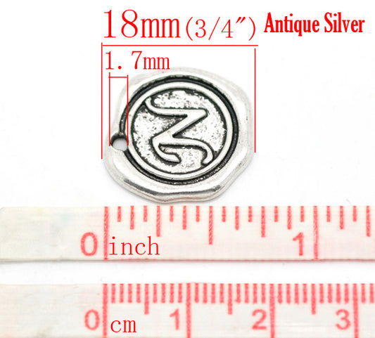 BD137 - 5 pcs. Antique Silver LARGE Letter "N" Alphabet Letter - 18mm x 18mm - Wax Design