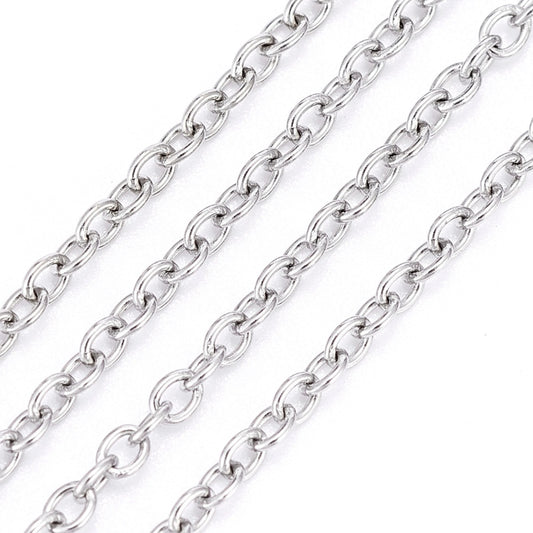 N202 - 10M (32.8ft) - 304 Stainless Steel Silver Tone Cable Soldered Chain - 2mm x 1.6mm Links - 0.4mm (26 Gauge) - Hypoallergenic! Tarnish Resistant!