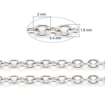 N202 - 10M (32.8ft) - 304 Stainless Steel Silver Tone Cable Soldered Chain - 2mm x 1.6mm Links - 0.4mm (26 Gauge) - Hypoallergenic! Tarnish Resistant!