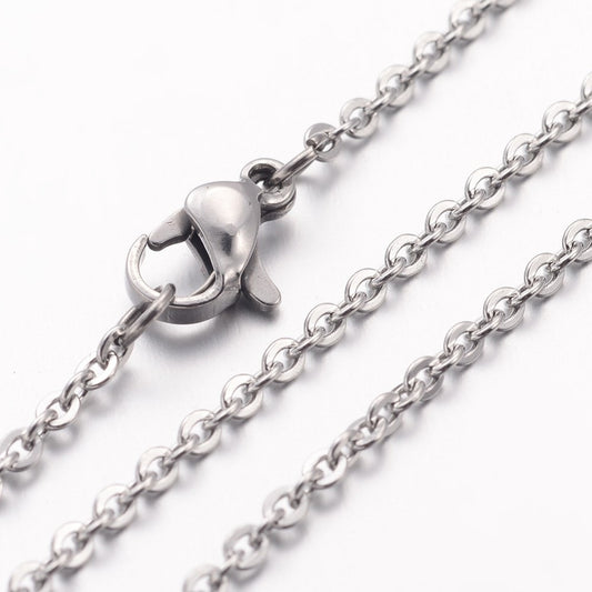 N224 - 10 pcs. 304 Stainless Steel Silver Tone Cable Chain Necklaces - 45cm (17.7") - 1.5mm