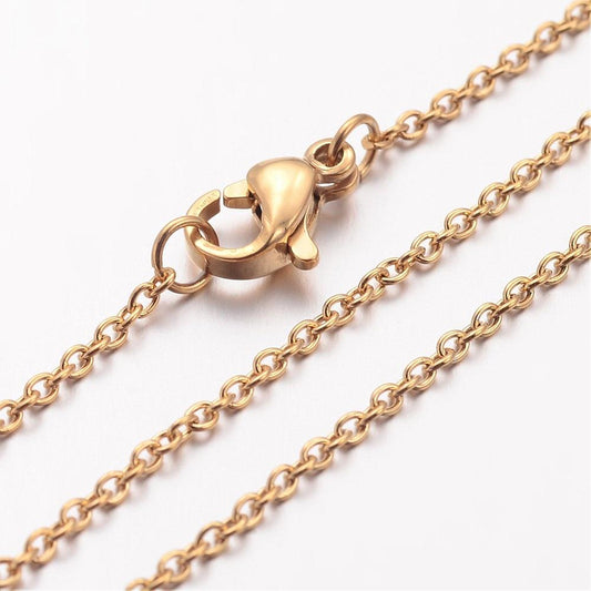 N225 - 10 pcs. 304 Stainless Steel 18K Gold Plated Cable Chain Necklaces - 50cm (19.7") - 1.5mm