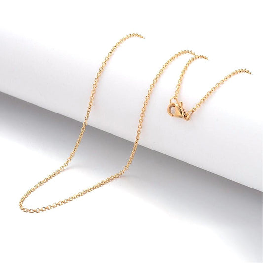 N225 - 10 pcs. 304 Stainless Steel 18K Gold Plated Cable Chain Necklaces - 50cm (19.7") - 1.5mm