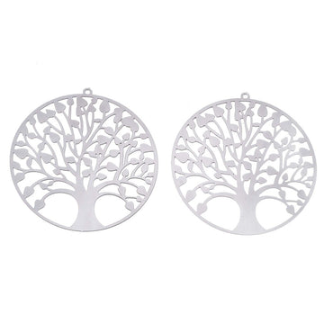 P1014 - 10 pcs. 201 Stainless Steel Silver Tone Circle Metal Pendants Dangle Charms  - Tree of Life - 47mm x 45mm (1.85" x 1.77")