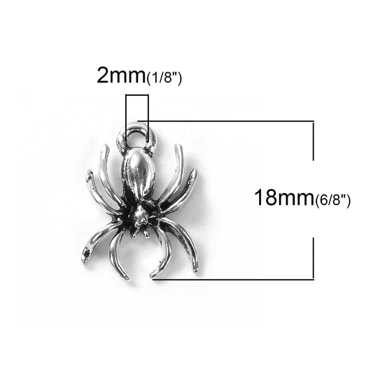 P245 - 30 pcs. Antique Silver Spider Charms Pendants - 18mm x 13mm