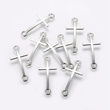 P306 - 10 pcs. Antique Silver Cross Charms Connectors Pendants - 39mm x 17mm