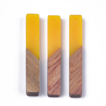 P319 - 4 pcs. Yellow Mustard Resin and Wood Rectangle Flat Pendant - 52mm x 8mm - (2.05" x 0.32")