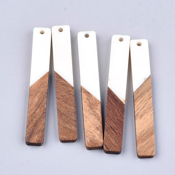 P484 - 4 pcs. White Resin and Wood Rectangle Flat Pendant - 52mm x 8mm - (2.05" x 0.32")
