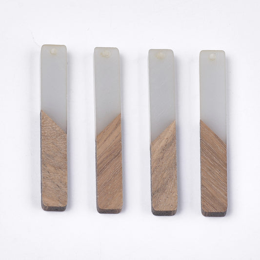 P580 - 4 pcs. Gray Resin and Wood Rectangle Flat Pendant - 52mm x 8mm - (2.05" x 0.32")