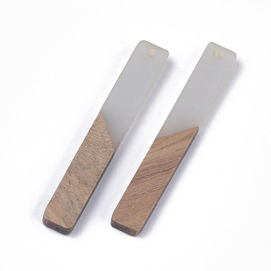 P580 - 4 pcs. Gray Resin and Wood Rectangle Flat Pendant - 52mm x 8mm - (2.05" x 0.32")