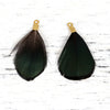 P680 - 10 pcs Black and Green Dangle Charms Pendants - Feather - Gold Plated Crimps - 32mm (1.26")