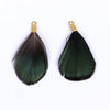 P680 - 10 pcs Black and Green Dangle Charms Pendants - Feather - Gold Plated Crimps - 32mm (1.26")
