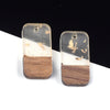 P784 - 4 pcs. Clear and Gold Foil Resin and Wood Rectangle Flat Pendant - 27mm x 13mm - (1.06" x 0.51")