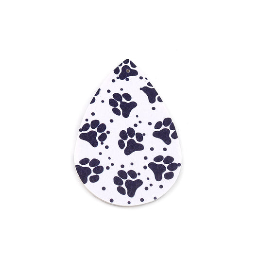 P935 - 10 pcs. Paw Faux Leather Dangle Charms Pendants - Teardrop - Puzzle - 57mm (2.25") - Great for Light Earrings or Dangles! Double-Sided
