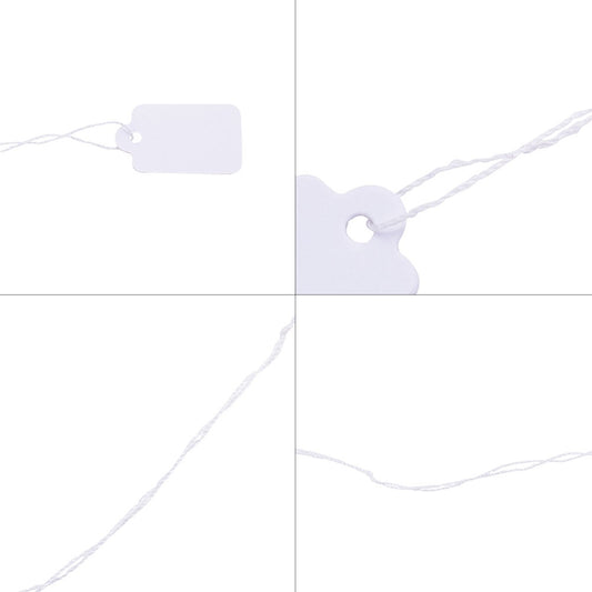 PT001 - 100 pcs. White Paper Display Price Tags - Rectangle - 23mm x 13mm (0.91" x  0.5") - String Cord Included