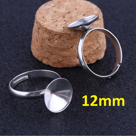 RB019 - 5 pcs. 304 Stainless Steel Adjustable Cone Ring Bases - For 12mm Pointed Back and Rivoli Rhinestones - US Size 8