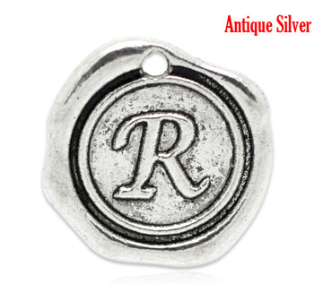 BD143 - 5 pcs. Antique Silver LARGE Letter "R" Alphabet Letter - 18mm x 18mm - Wax Design