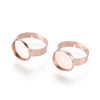 RB052 - 5 pcs. 201 Stainless Steel Rose Gold ADJUSTABLE Cabochon Setting Bezel RING bases settings - Ring Size 7 US - Glue Pad 12mm