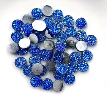 RC0078 - 10 pcs Druzy Resin Embellishment Cabochons Blue Multicolor AB - 8mm - Coin Disc Style