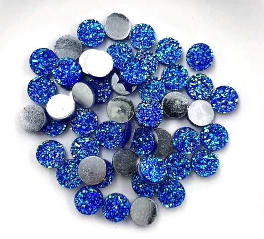 RC0078 - 10 pcs Druzy Resin Embellishment Cabochons Blue Multicolor AB - 8mm - Coin Disc Style
