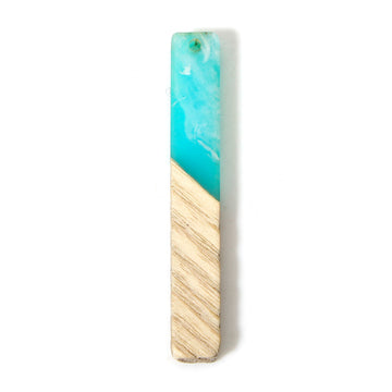 RC0082 - 4 pcs. Teal Smoke - Resin and Wood Rectangle Flat Pendant - 52mm x 8mm - (2.05" x 0.32")