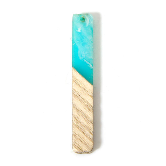 RC0082 - 4 pcs. Teal Smoke - Resin and Wood Rectangle Flat Pendant - 52mm x 8mm - (2.05" x 0.32")