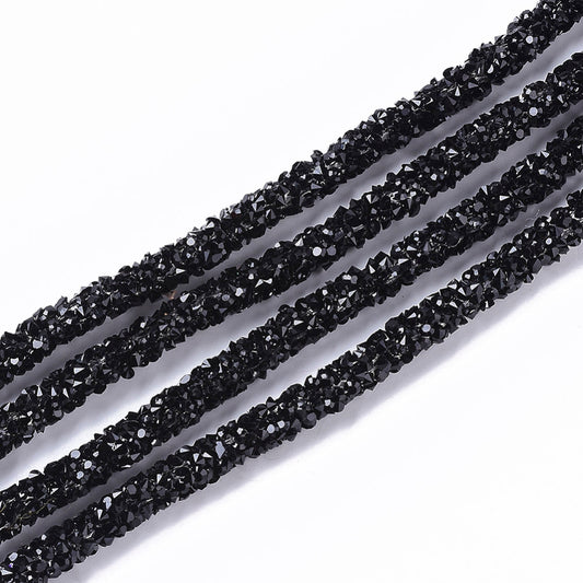RR001B - 10 YDS - Black Rhinestone Glitter Tubing Rope Cord - 6mm Thick - 2mm Hole