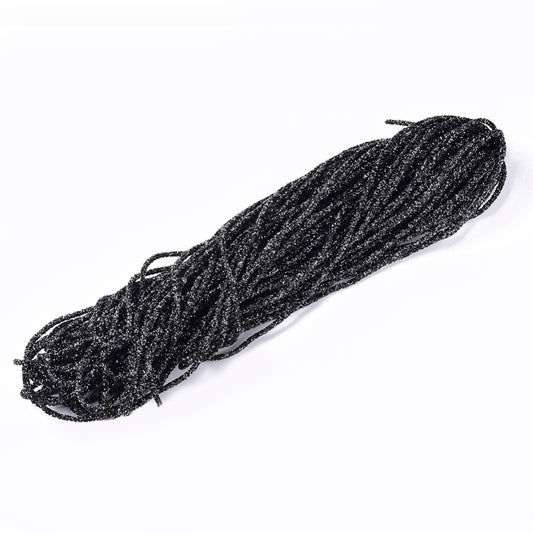 RR002 - 1 YD - Black and Silver Rhinestone Glitter Tubing Rope Cord - 6mm Thick - 2mm Hole