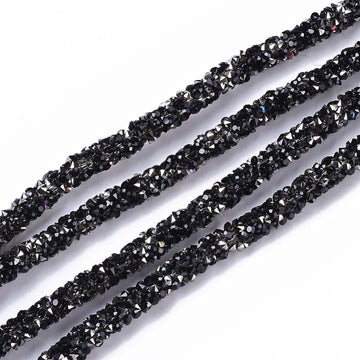 RR002 - 1 YD - Black and Silver Rhinestone Glitter Tubing Rope Cord - 6mm Thick - 2mm Hole