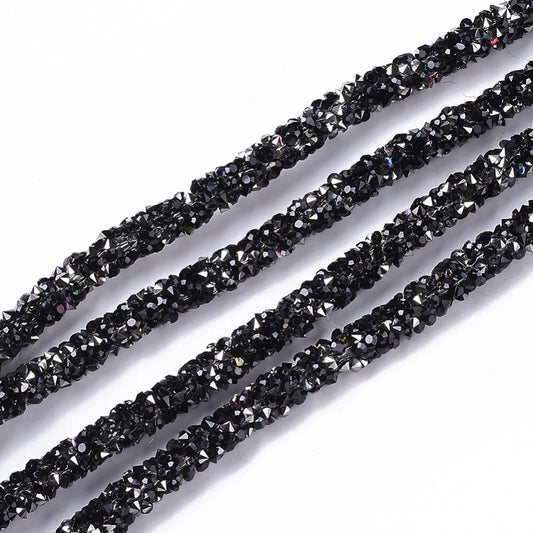 RR002 - 1 YD - Black and Silver Rhinestone Glitter Tubing Rope Cord - 6mm Thick - 2mm Hole