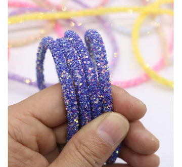 RR005 - 1 YD - Dark Purple Multicolor Rhinestone Glitter Tubing Rope Cord - 6mm Thick - 1.7mm Hole
