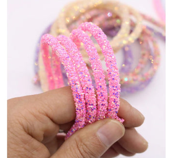 RR007 - 1 YD - Pink Multicolor Rhinestone Glitter Tubing Rope Cord - 6mm Thick - 1.7mm Hole