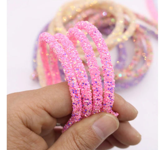 RR007 - 1 YD - Pink Multicolor Rhinestone Glitter Tubing Rope Cord - 6mm Thick - 1.7mm Hole
