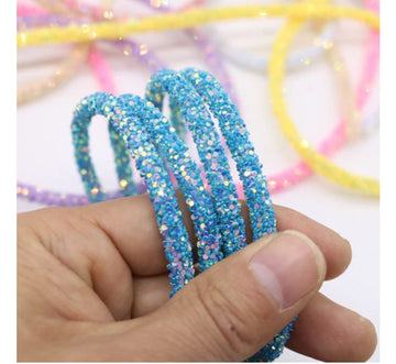 RR008 - 1 YD - Sky Blue Multicolor Rhinestone Glitter Tubing Rope Cord - 6mm Thick - 1.7mm Hole