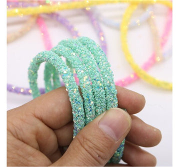 RR009 - 1 YD - Teal Multicolor Rhinestone Glitter Tubing Rope Cord - 6mm Thick - 1.7mm Hole