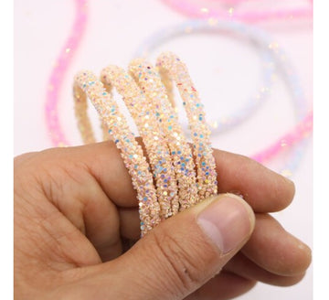 RR010 - 1 YD - Beige Multicolor Rhinestone Glitter Tubing Rope Cord - 6mm Thick - 1.7mm Hole